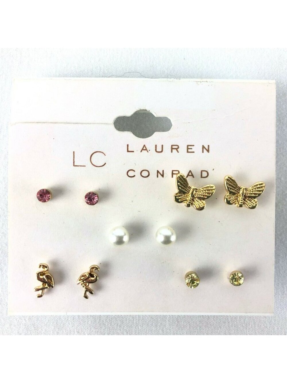 LC Lauren Conrad Earrings 5 Pairs Gold-tone Rhinestone Pearl Butterflies